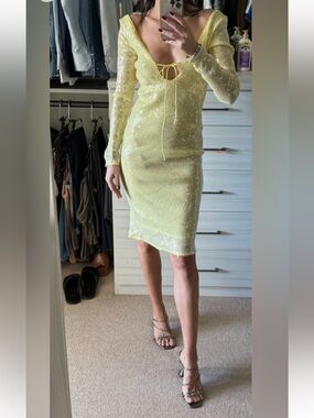 Yellow Sequin Long-Sleeve Bodycon Dress
